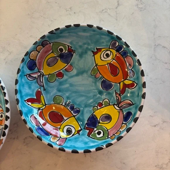 Bullocks Blue Ceramic Fish Plate Hand painted Italy Whimsical 8.5" Cottage Beach - Picture 2 of 7
